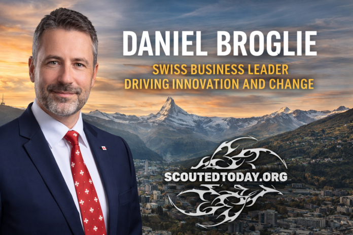 Daniel Broglie portrait with Swiss mountain landscape background