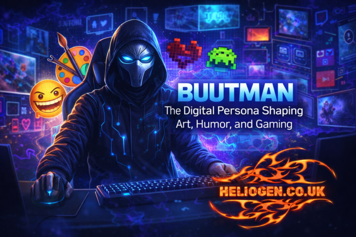 Buutman digital persona in gaming and art setup with vibrant icons.