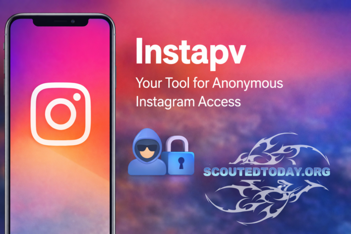Instapv tool for anonymous Instagram access displayed on a smartphone with privacy icon.