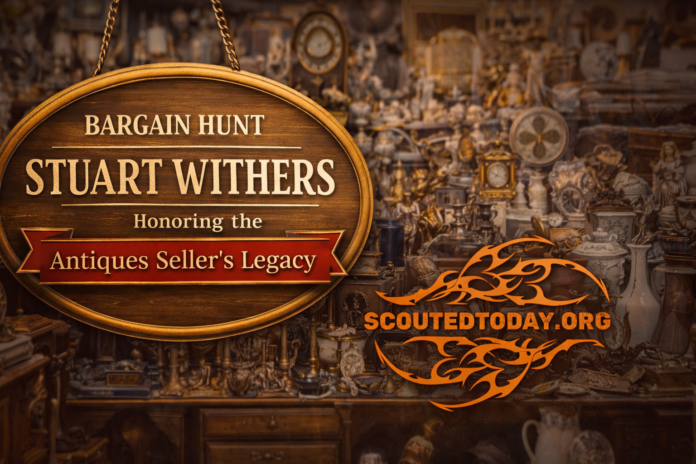 Bargain Hunt Stuart Withers tribute graphic with vintage antiques theme